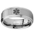 thumbnail image 2 of Tungsten Medical Alert 8mm Brushed Gray Step Edges Men Ring, 2 of 2