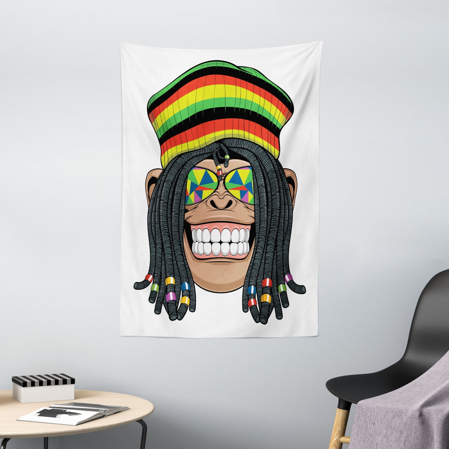 Monkey Tapestry Wall Hanging Portrait of A Chimpanzee with Dreadlocks