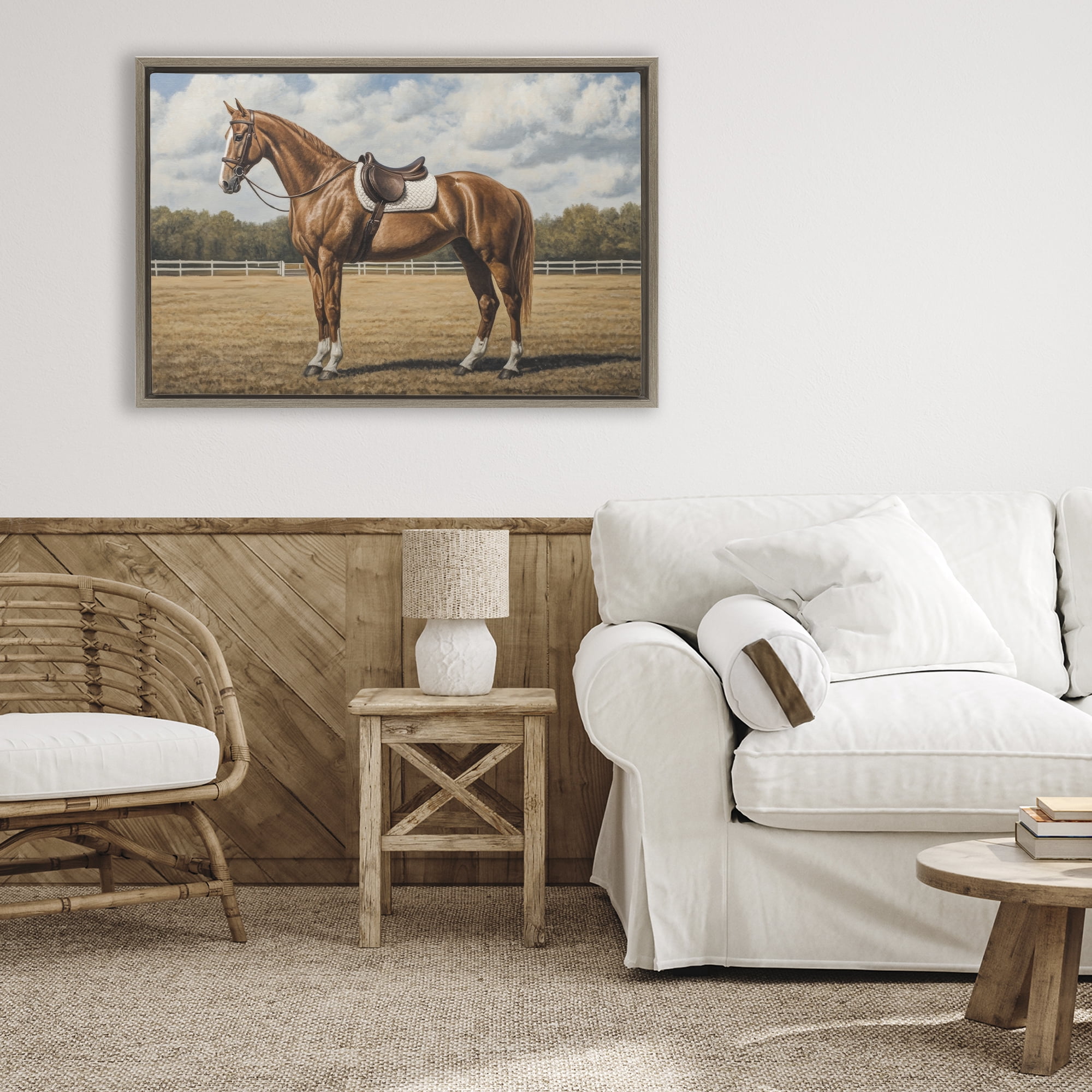 Stupell Industries Saddled Up Chestnut Horse Brown Framed Floater Canvas Wall Art, design by Petal Prints Design