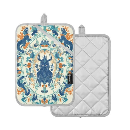 

2 Pcs Pot Holders Sets Oven Mitts Square potholders Oven Hot Pads Heat Resistant for Kitchen Cooking Baking 7 x9.8 Intricate Circular Pattern
