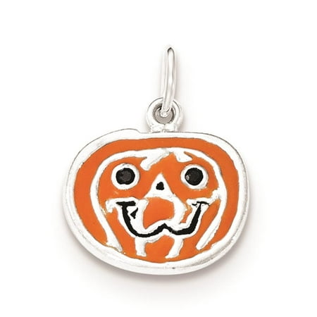 925 Sterling Silver Polished Enamel Pumpkin Flat-back Charm Pendant