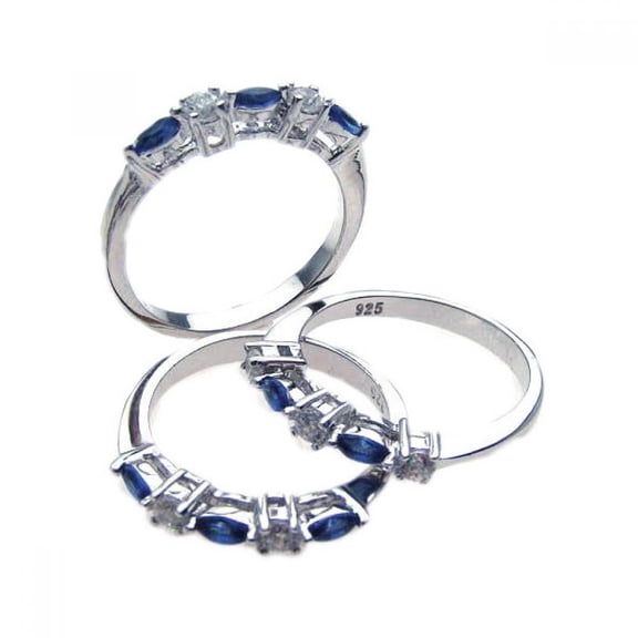 Simulated Sapphire And Clear Prong Set Cubic Zirconia Three Bands Stackable Ring Sterling Silver Size 5
