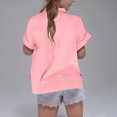 thumbnail image 4 of SEAOPEN Girls Cotton Linen Shirts Short Sleeve Button Down Shirts Children Summer Bohemian Rolled Sleeve Linen Tops Hot Pink,7-8, 4 of 8