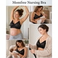 thumbnail image 3 of Momfree Lace Nursing Bra for Breastfeeding, Black Seamless Padded Maternity Bra with Fixed Padding, Soft Deep V Bra Sleep Bralette for Women L, 3 of 9