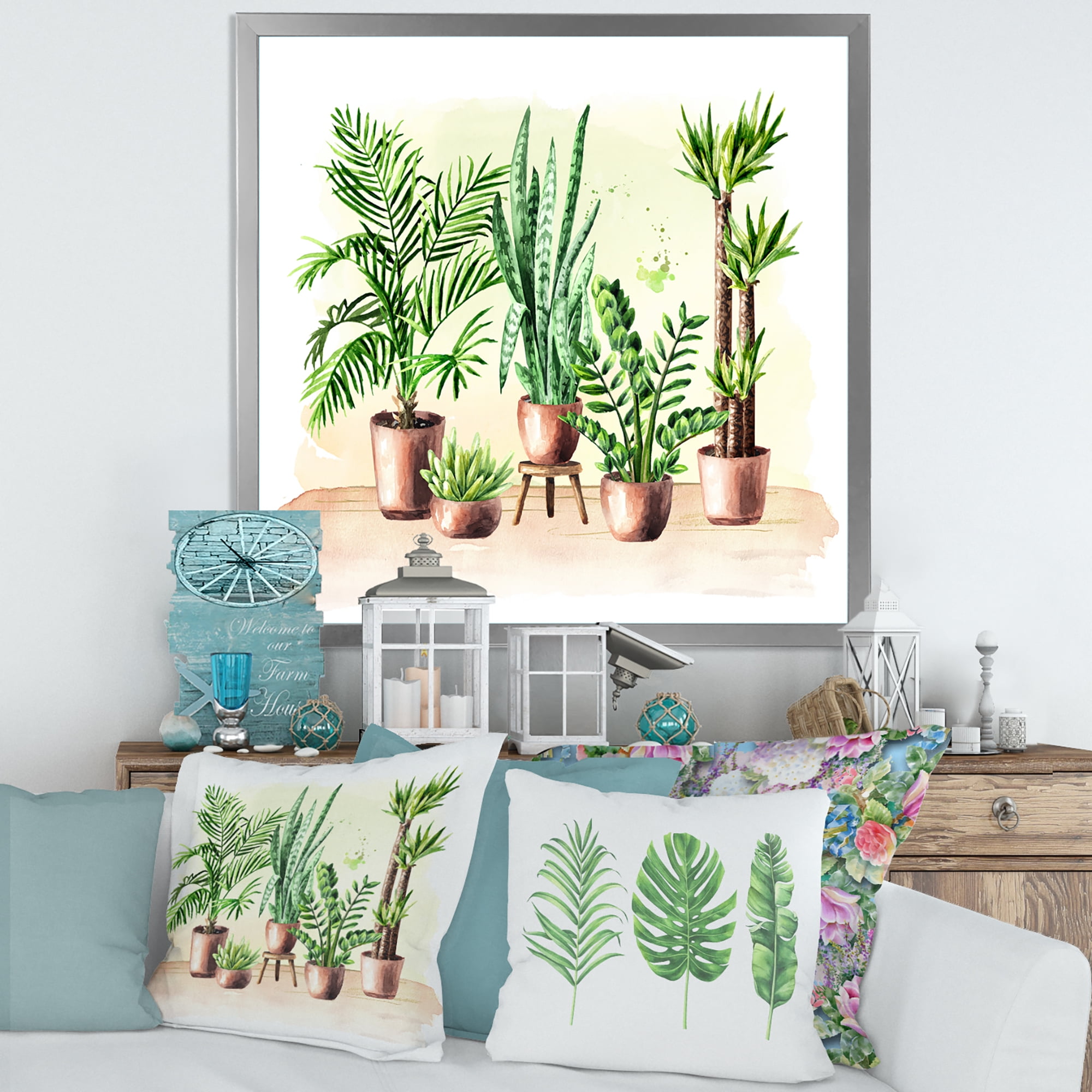 Designart 'Indoor Green Home House Plants in Pots I' Traditional Framed Art Print