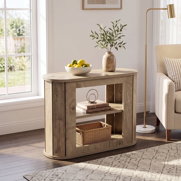 Fnova 31.50‑Inch Rounded‑Oval Console Table, Open‑Frame 3‑Tier Storage Sofa Table with Curved Side Panels for Entryway, Living Room, Hallway