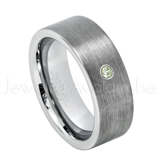 8mm Pipe Cut Tungsten Wedding Band - 0.07ct Solitaire Peridot Ring - Personalized Tungsten Wedding Ring - Custom Made August Birthstone Ring TN669BS