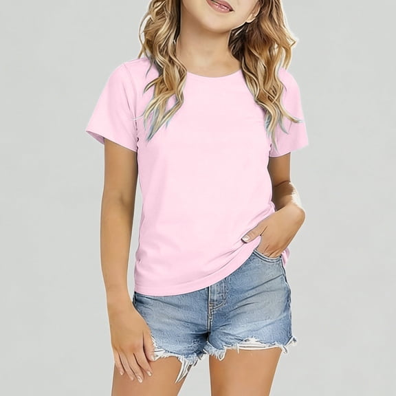 Xijirk Girls T Shirts Short Sleeve Ice Silk Top Breathable Lightweight Basic Tee Casual Wear,11-12 Years