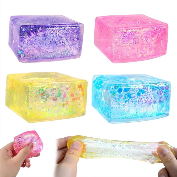 1pc Glitter Cube Squishies,Funny Big Icecube Stress Balls,Super Soft Ice Cube -Shaped Slow Rising Squeeze,for Stress Relief Anxiety Relaxation,Ideal for BirthdayGifts,Party Favors & Classroom Prizes