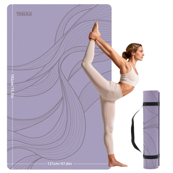 YOHAO Large Yoga Mat,Extra Wide 47.6"×75.6",10mm Extra Thick,Non-Slip Mat,Easy Carrying with Strap,Ideal Exercise Mats for Home Workout or Pilates(Purple)