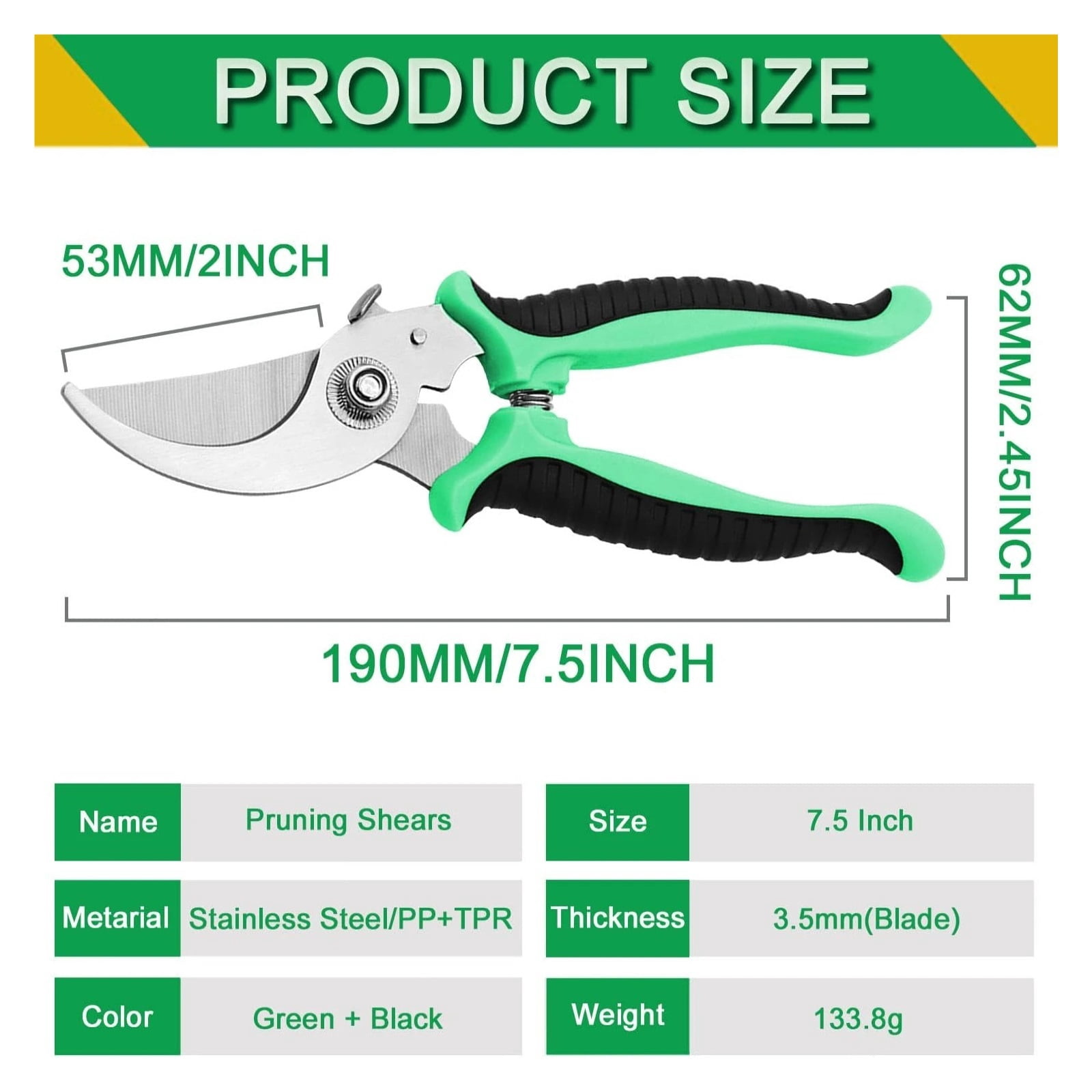 Pruning Shears - Garden Clippers Pruner, 7.5 Inch Stainless Steel Handheld Branch Gardening Scissors Snips Tool with Safety Lock