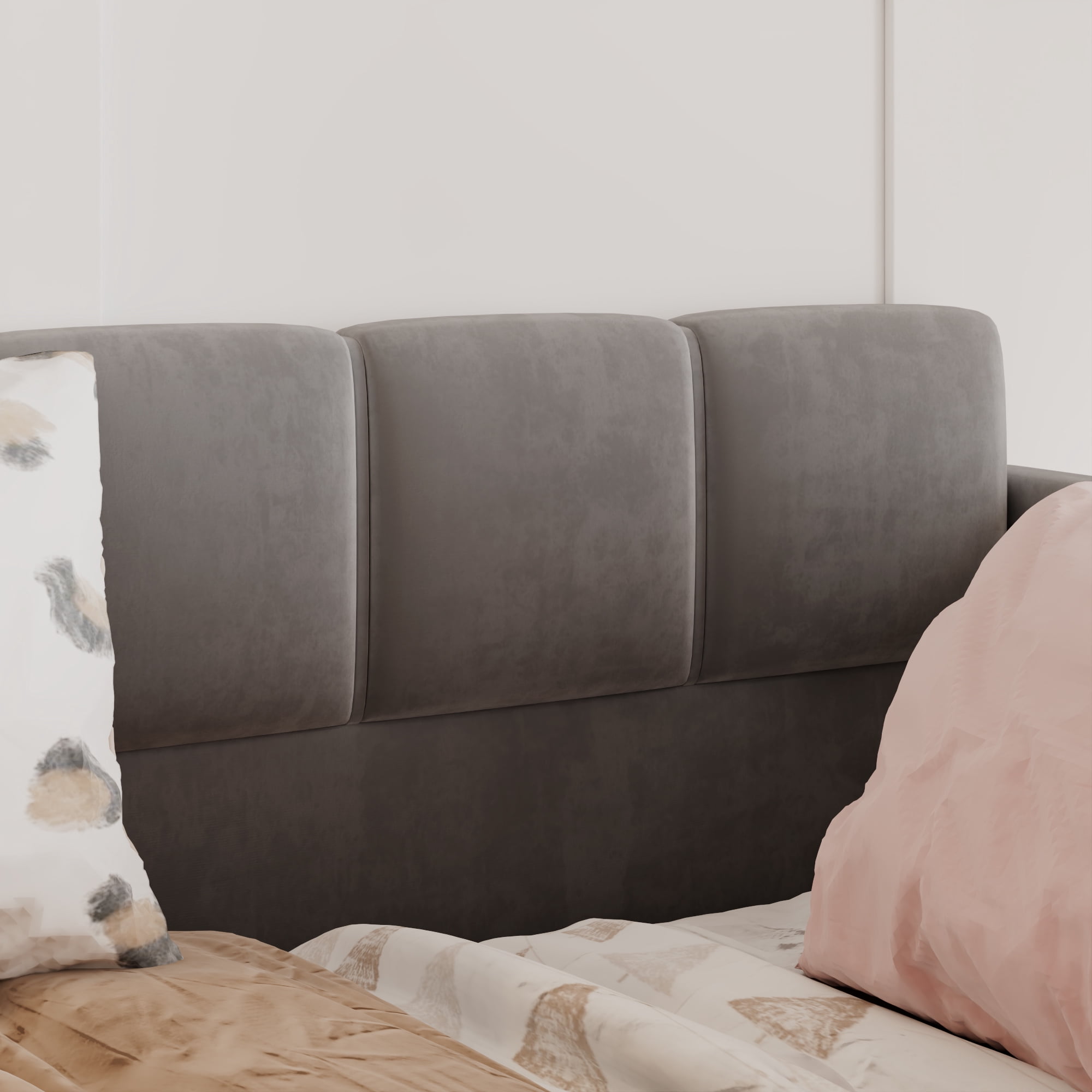 Full Size Velvet Daybed with Storage Pockets and Walk-In Entrance, Upholstered Sofa Bed with High Side Panels for Guest Room and Small Spaces, Gray