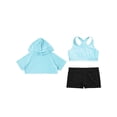 thumbnail image 4 of Haitryli Kids Girls Sports Dance Outfits Short Sleeve Crop Hoodie Tank Tops with Shorts 3 Piece Set B Light Blue 10, 4 of 5