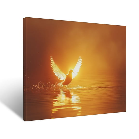 CozyNet Holy Spirit Glowing As A Radiant Dove, Descending Onto Calm Waters Under Divine Light Wall Art Prints With Frame Canvas Perfect for Living Room & Bedroom, Ready to Hang, Wall Decor 12"x16"