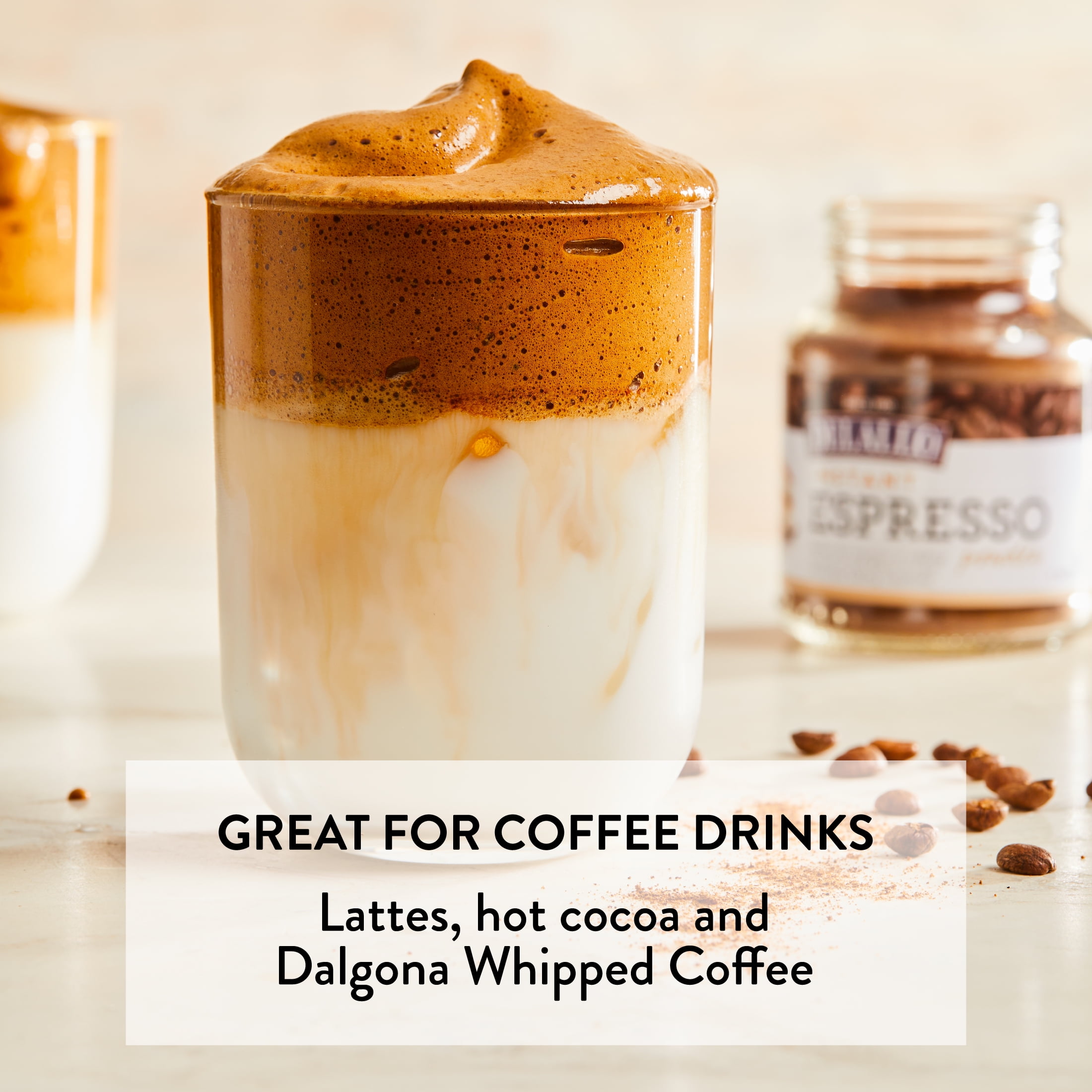 (6 pack) DeLallo Instant Espresso Powder for Baking & Drinks, 100% Instant Coffee, Naturally Caffeinated, 1.94 oz Jar