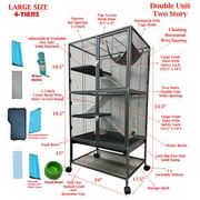 LARGE Dexlue Full Double Unit Two Story Small Animal Critter Rolling Cage Ferret Habitat Mouse Rat Gerbil Home Guinea Pig House Tight 1/2-inch Wire Spacing Chinchilla Sugar Glider Hedgehog