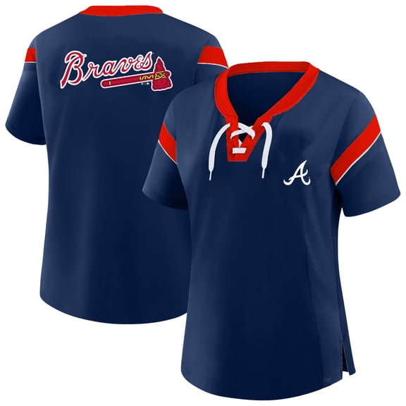 Women's Profile Navy Atlanta Braves Plus Size Lace-Up T-Shirt