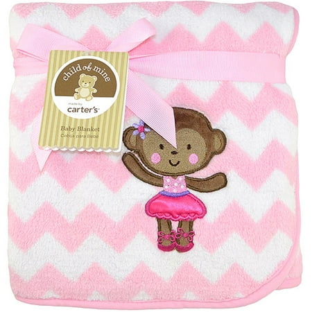 Child of Mine by Carter's Ballerina Monkey 2-Ply Embroidered Fluffy Fleece Blanket