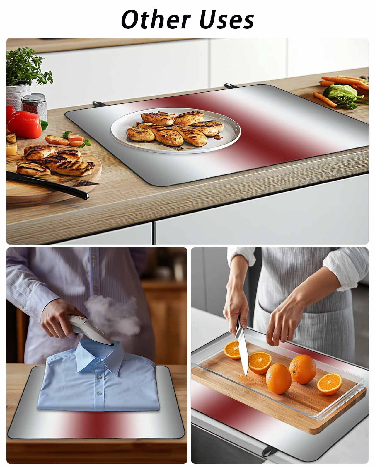 Stove Top Covers for Electric Stove, Red Grey White Glass Stovetop Cover Protector, Farmhouse Ombre Color Modern Simple Induction Cooktop Protector Oven Mat for Kitchen Countertop 24"x21"