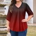 thumbnail image 2 of Abcomgle Womens Tops Plus Size 4x-5x Summer 3/4 Sleeve Tunic Tops Gradient Graphic T-Shirt V Neck Tshirts Loose Casual Blouses S,Wine, 2 of 5
