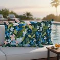 thumbnail image 2 of Outdoor Pillow Cover Oil Painting Set of 2 Waterproof Throw Pillowcases Blue Pink Flowers Decorative Patio Furniture Pillows for Couch Garden Indoor & Outdoor Use, 2 of 9