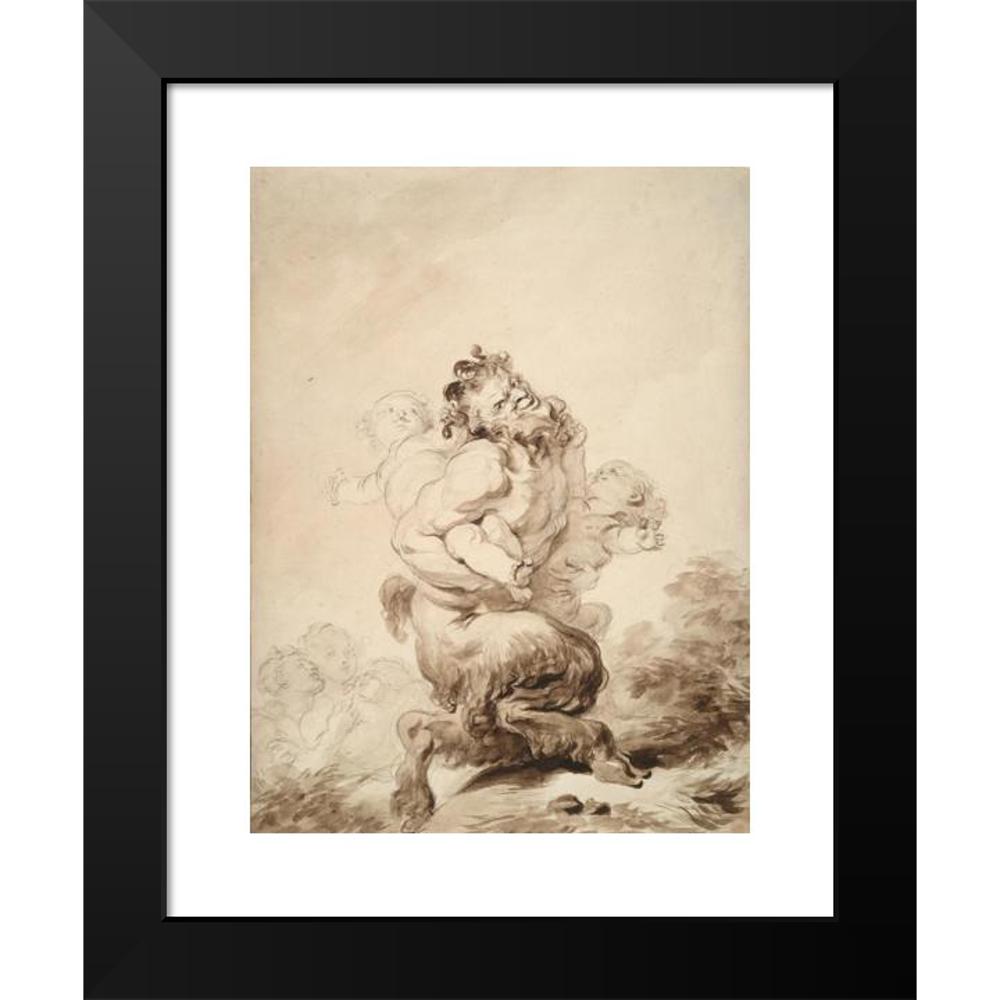 Jean-Honoré Fragonard 12x14 Black Modern Framed Museum Art Print Titled - A Satyr Teased by Two&nbsp;Putti (ca.&nbsp;1774-80)
