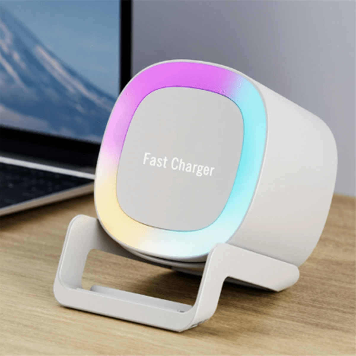 4 in 1 Bluetooth Speaker 15W Wireless Charger Mobile Phone Holder Atmosphere Night Light Desktop Speaker,1 x 4 in 1 Bluetooth Speaker,White