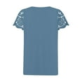 thumbnail image 4 of Fesfesfes Women's Solid Color T-Shirt With Button-Front Lace Patchwork Short Sleeved Loose Tops V-Neck Summer Casual Blouse Summer (Blue,S), 4 of 5