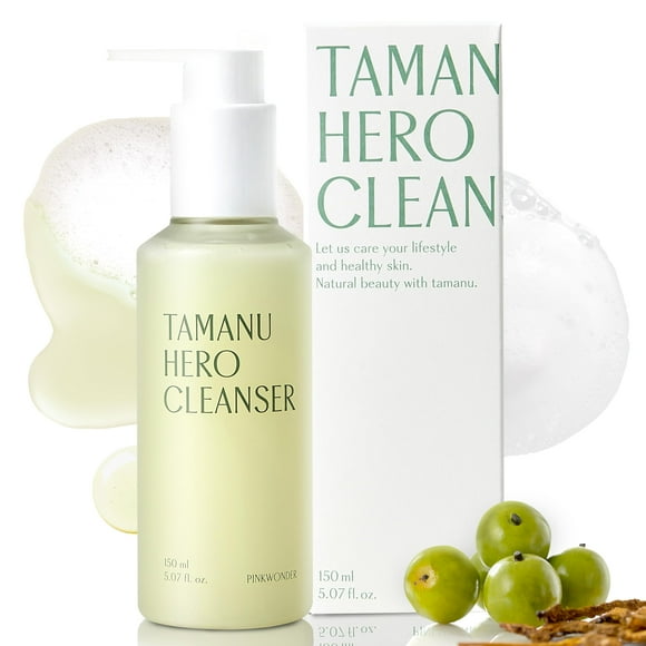 PINKWONDER Tamanu Hero Cleanser 5.07oz (150ml) Aceite de tamanu y ácido salicílico para acné y piel grasa Lavado facial diario con calmante e hidratante Adecuado para pieles sensibles Cuidado de la pi