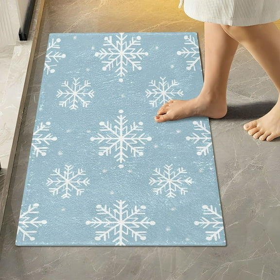 Yayeee Bath Rug for Bathroom Floor Non Slip Rectangle Fluffy Soft Absorbent Mat, 16"x24", Gray Snowflake