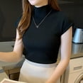 thumbnail image 2 of Women's Solid Half Turtleneck Fashion Slim Knitted Short Sleeve T-Shirt, 2 of 2