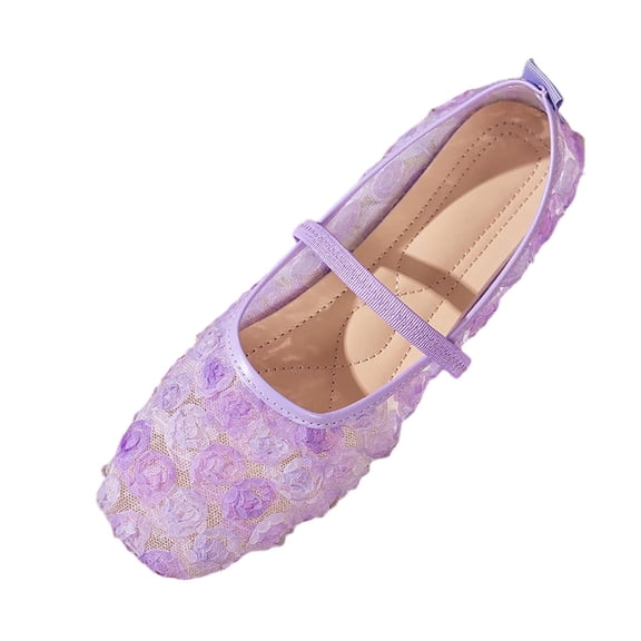 Wensltd Women Solid Color Floral Lace Mary Jane Shoes Breathable Mesh Lightweight Comfy Flats for Daily Casual Wear