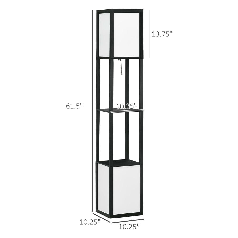Resenkos Modern Shelf Floor Lamp - Dual Ambient Light for Living Room, Bedroom, 10.25"x10.25"x61.5", Black