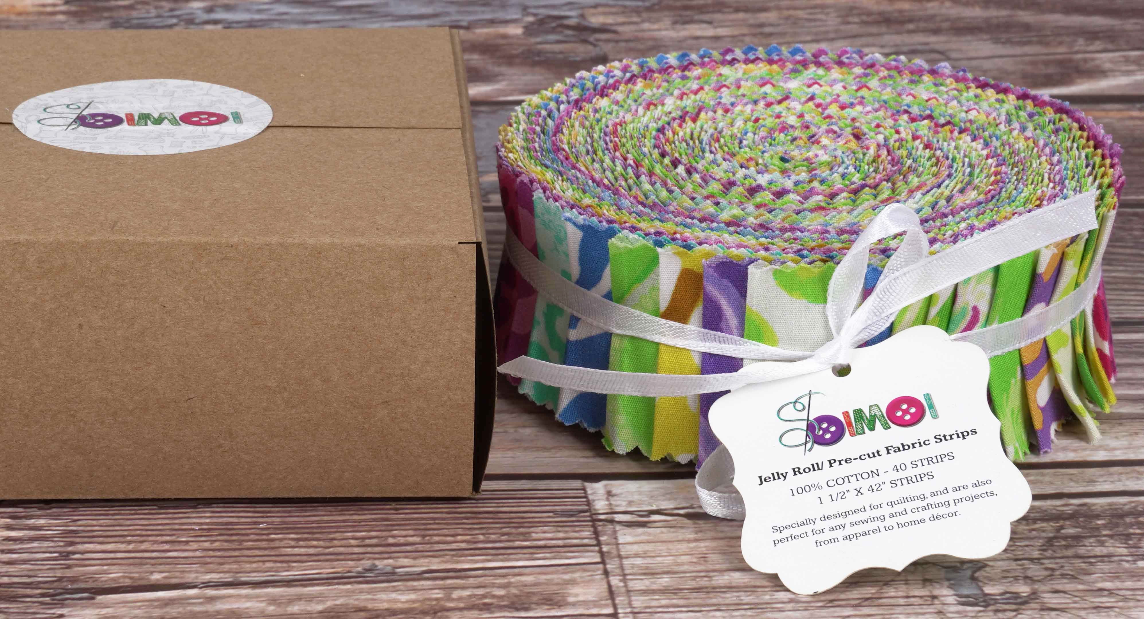 Soimoi 40Pcs Animals Print Precut Fabrics Strips Roll Up 1.5x42inches Cotton Jelly Rolls For Quilting - Multicolor