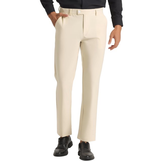 Pantalones recortados para hombre Pantalones de vestir hasta el tobillo de color sólido con parte delantera plana y ajuste delgado Beige 30