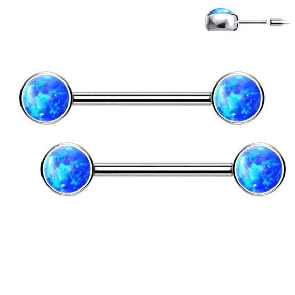 Titanium Threadless Nipple Ring Barbell 14 Gauge With Front Round Opal