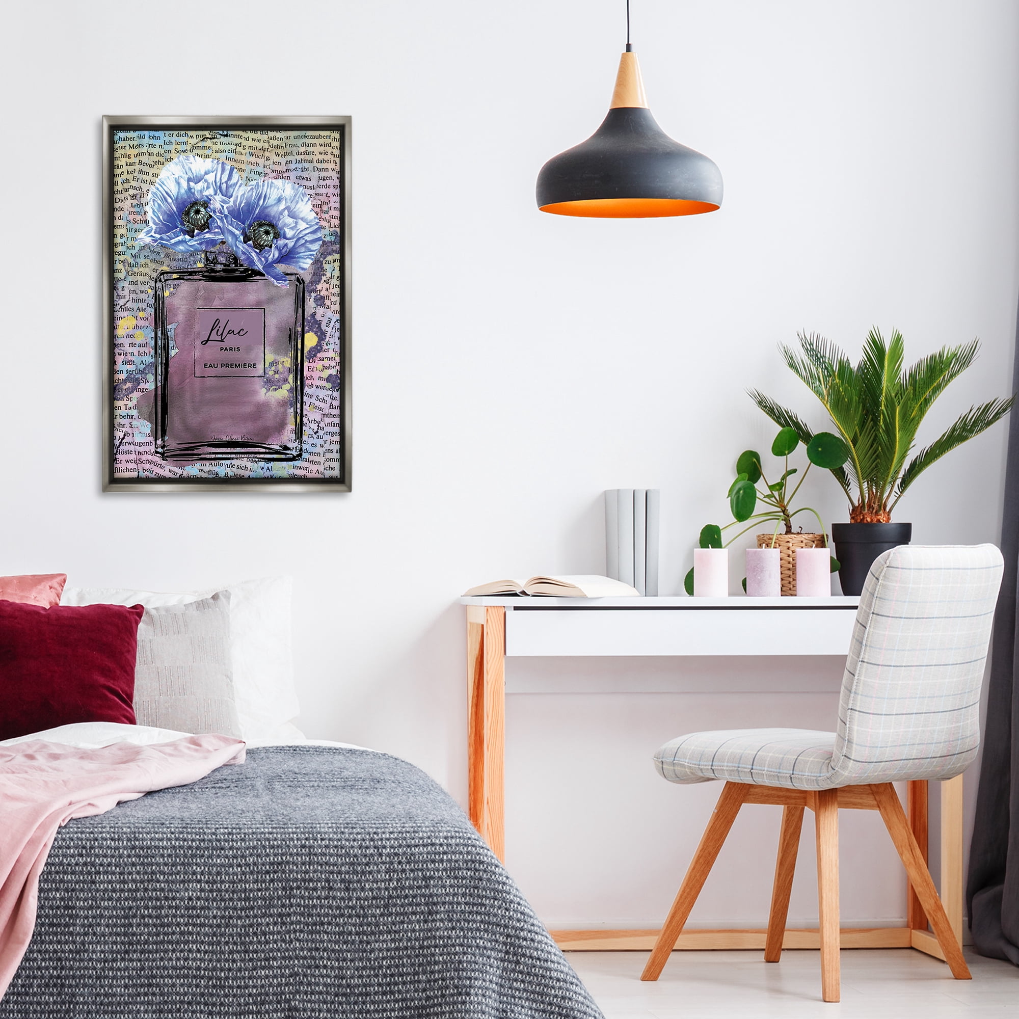 Stupell Industries Lilac Perfume with Blossoms Plants & Flowers Painting Gray Floater Framed Canvas Art Print Wall Art, 21 x 31