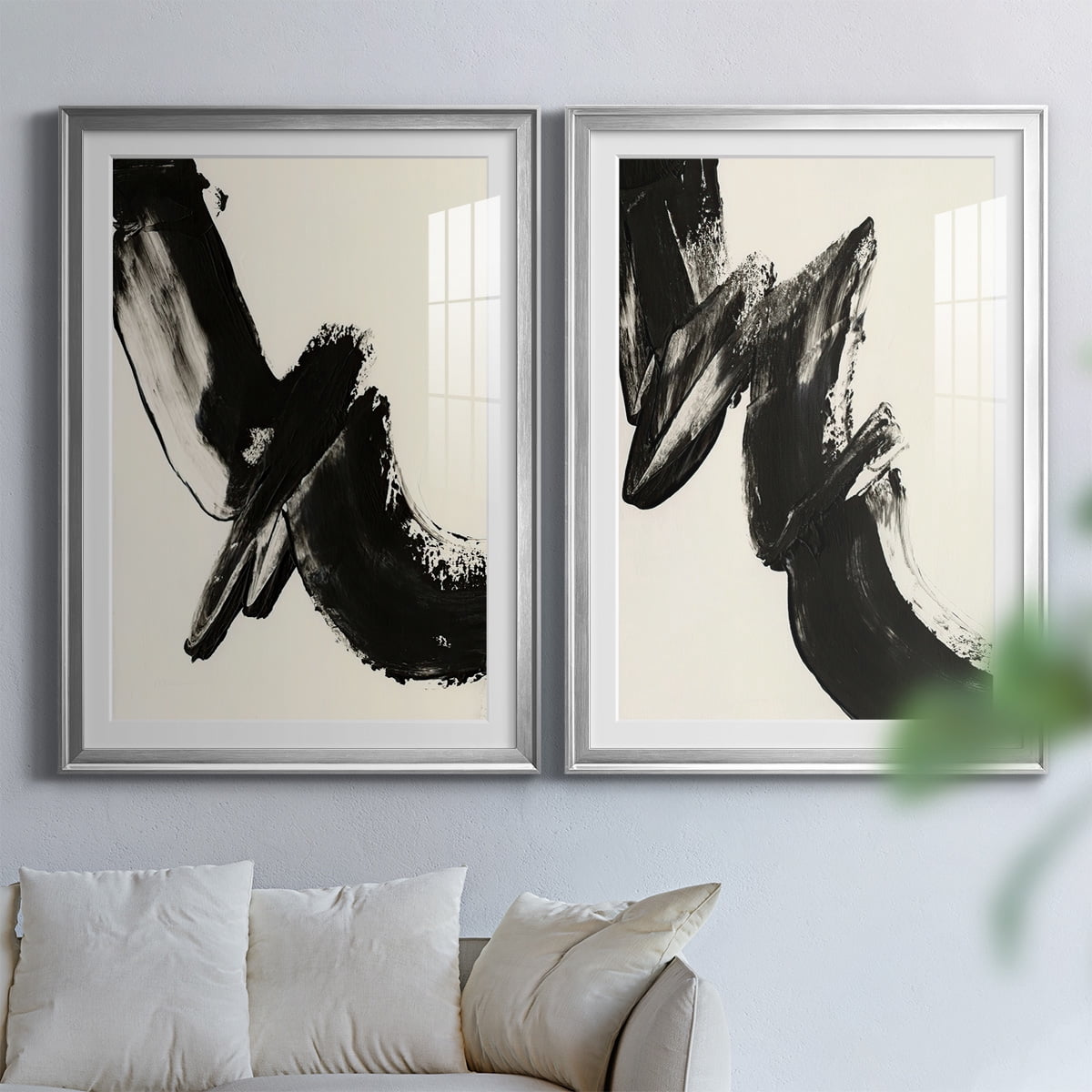 Wexford Home Black Expression I Premium Framed Print, 26.5" x 36.5" - Ready to Hang, Silver (Set of 2)