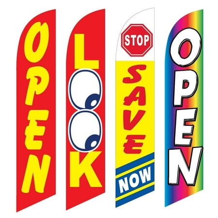 4 Advertising Swooper Flags Open Look Save Now Open Advetising