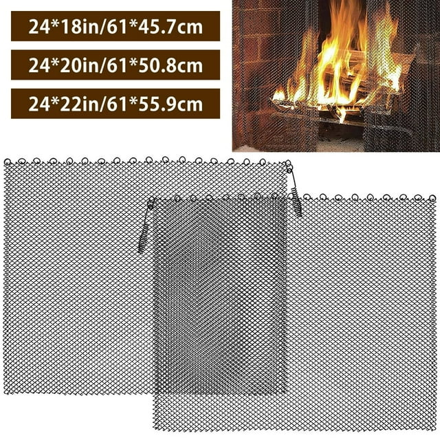 2Pcs Fireplace Mesh Screen Curtain Heat Resistant Fireplace Spark Guard Curtain Sturdy Spark Guard Mesh Gate Metal Fire Screen Single Panel