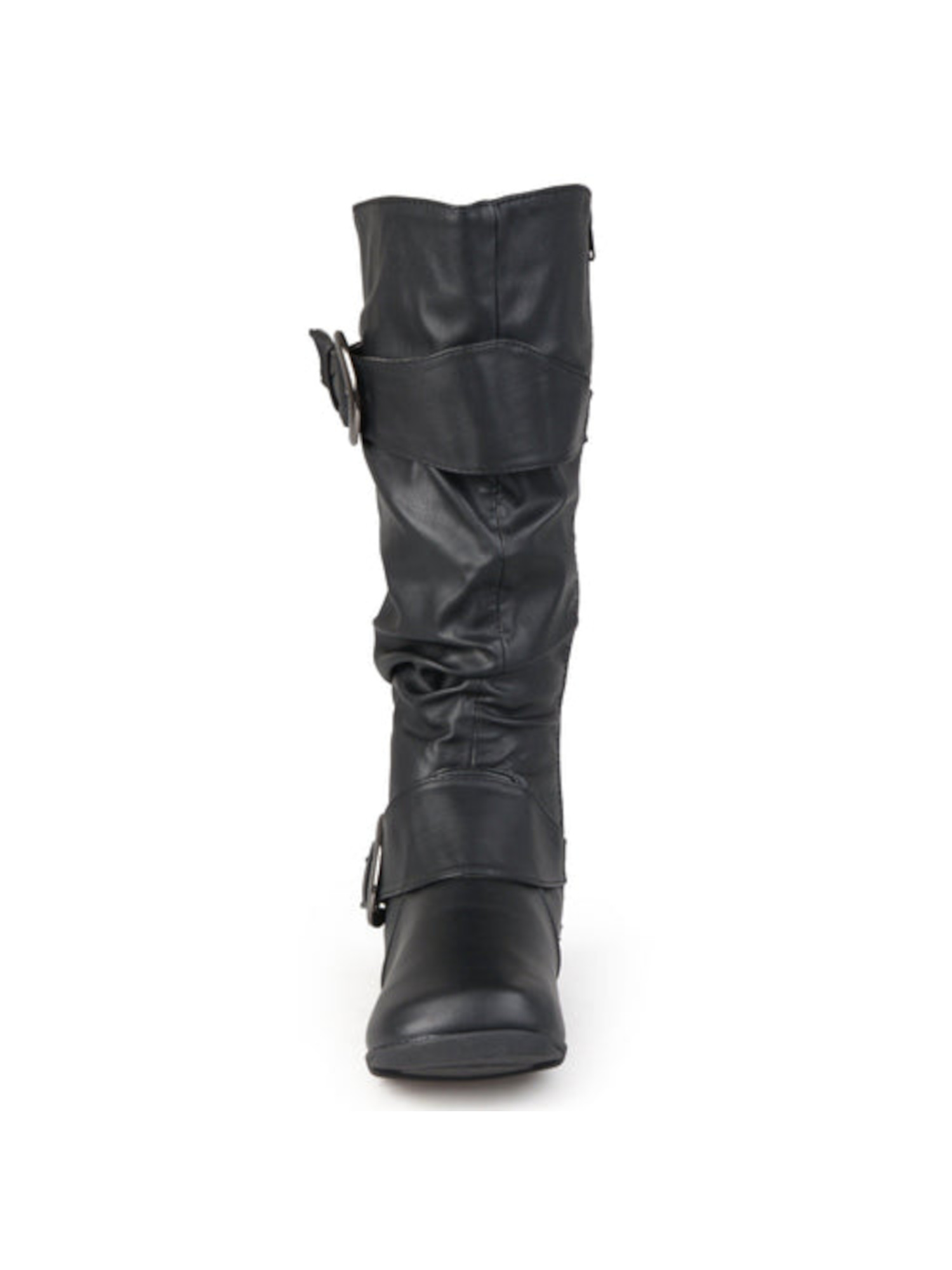 JOURNEE COLLECTION Womens Black Goring Buckle Accent Hidden Heel Paris Square Toe Wedge Zip-Up Slouch Boot 7.5