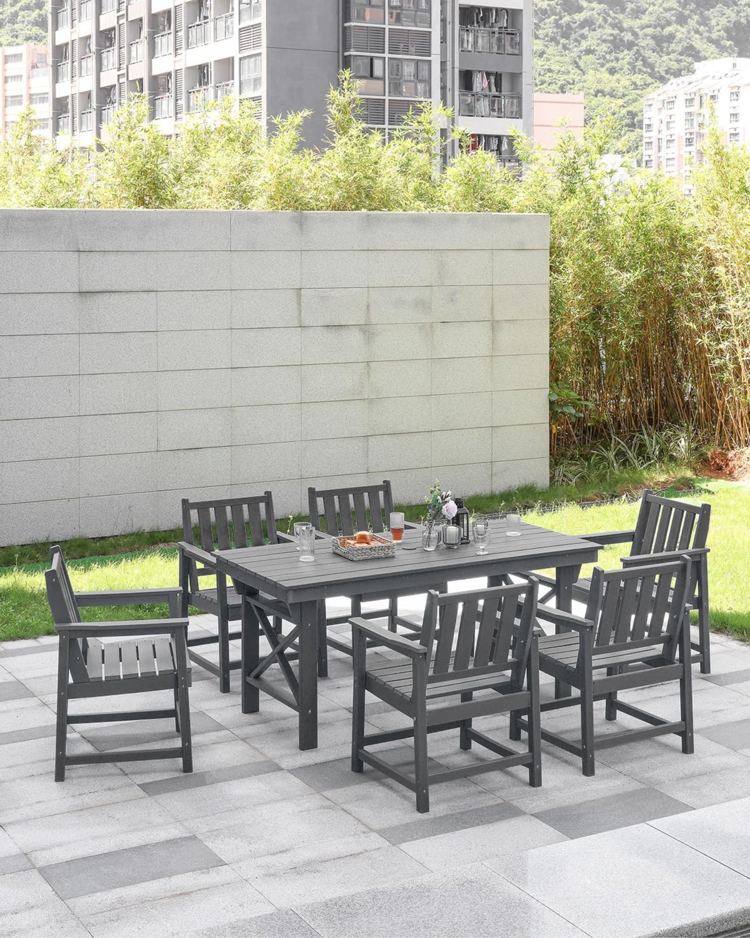 HDPE Dining Chair Set of 4, All Weather Outdoor Dining Chairs with Ergonomic Backrest, Heavy Duty Patio Chairs for Backyard, Garden, Poolside, Deck, Smoke Gray