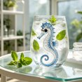 thumbnail image 2 of 12oz Ocean Animal Glass Cup Glassware Marine Life Drinkware Jellyfish Shark Crab Seahorse Coastal Mug,3D - Blue Seahorse, 2 of 9