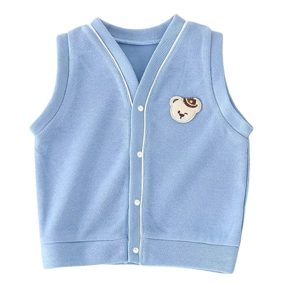 Odeerbi Kids Boys Girls Winter Thermal Sweater Vest Lightweight Knit Gilet Vest Spring Fall Baby Knitted Cotton Waistcoat Jacket Sleeveless V-Neck Basic Layering T-shirt Blue