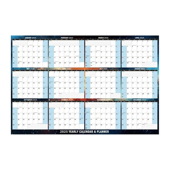 2025 English Wall Mounted Double Sided Adhesive Erasable Calendar Foldable Style 2025.1.1-2025.12.31