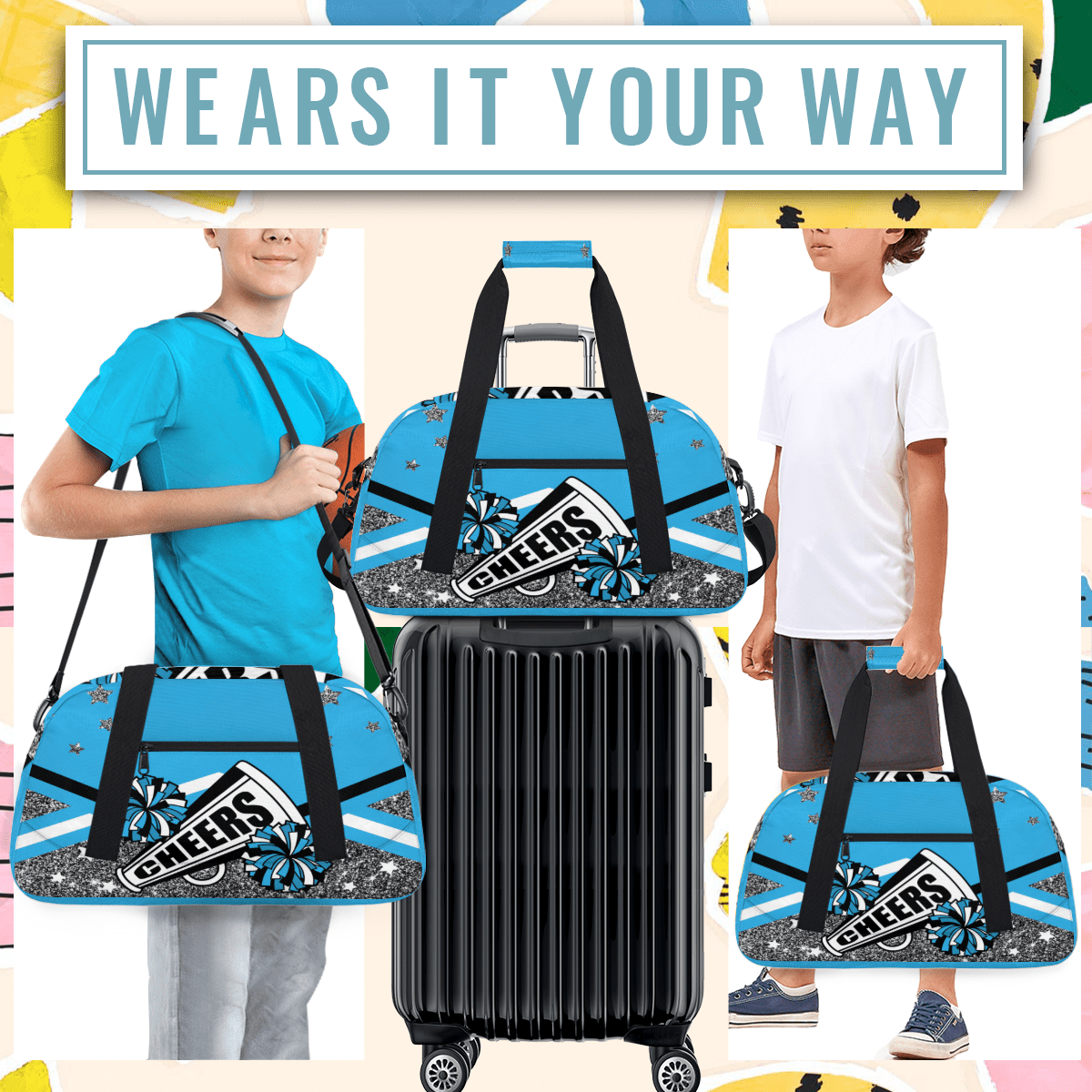 Herdesigns Sports Duffle Bags Travel Duffle Bag Gym Bag Cheer Themed Weekender Travel Bag Waterproof Overnight Bag Carry On Travel Tote Bag Dance Bags