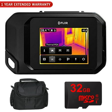 FLIR 72003-0303 C3 Compact Thermal Imaging Inspection Camera System w/ Wi-Fi - Black w/ Compact Deluxe Gadget Bag + 32GB MicroSD Memory Card and 1 Year Extended Warranty Essential
