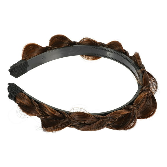CIMAXIC Durable Chemical Fiber Fake Hair Headband Light Brown Braided Design Hair Hoop for Outdoor Events