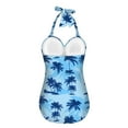 thumbnail image 2 of FKELYI Blue Palm Tree Print One Piece Swimsuit Women's V Neck Swimwear with Soft Pads Tummy Control Bathing Suit Summer Beachwear for Lady Swimming Surfing, S, 2 of 6