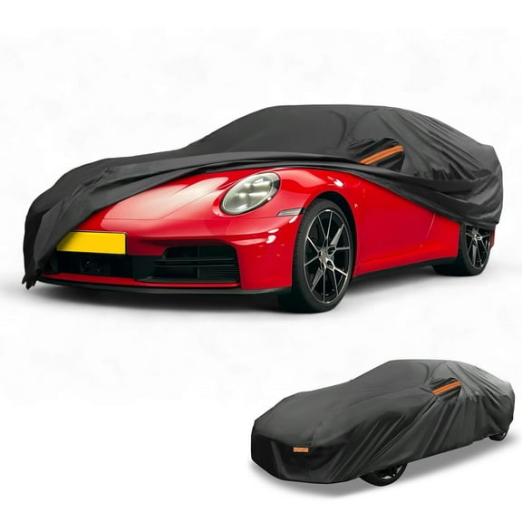 Unique Bargains Car Cover Waterproof All Weather Automotive Outdoor Anti-UV Sun Rain Protection Full Exterior Cover for Porsche 911 210D-PU Black with Reflective Strips